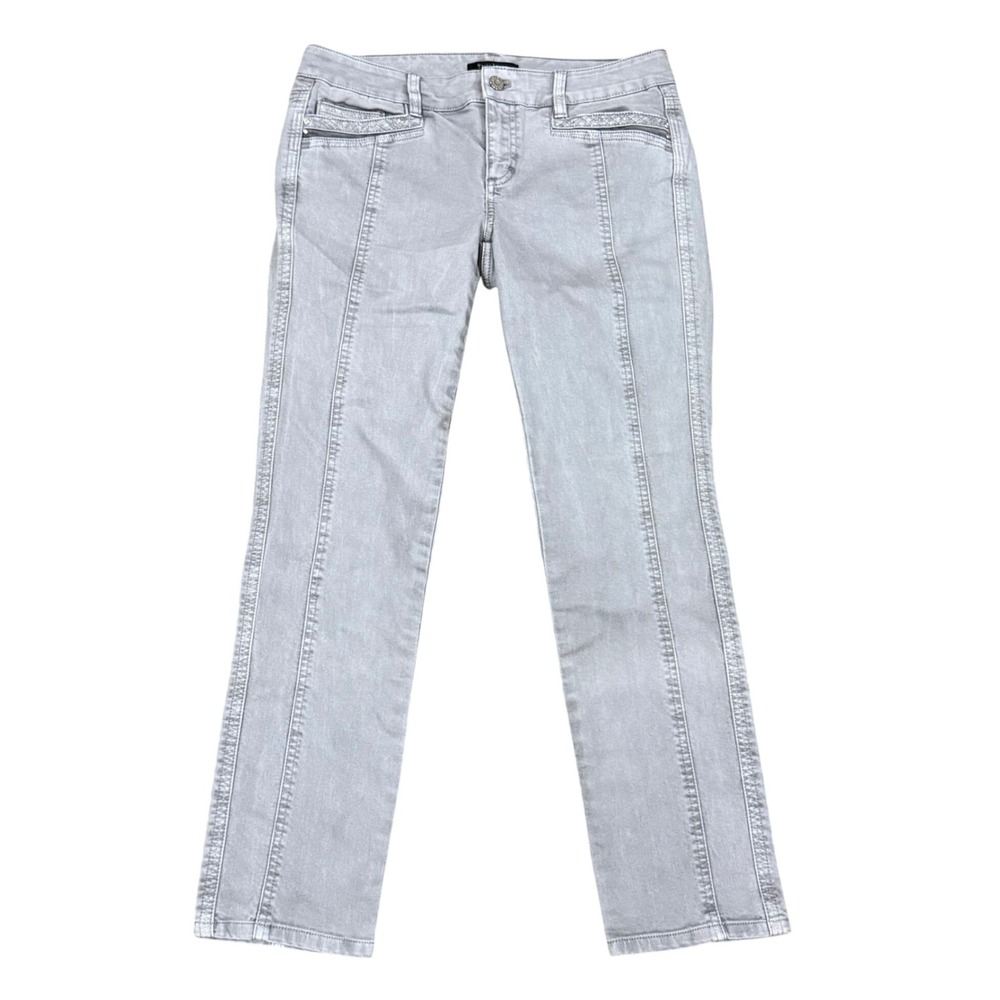 White House Black Market Blanc Slim Ankle Gray Embellished Seam Jeans Size 4